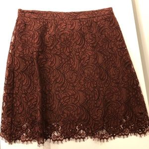 Wilfred A-line maroon lace mini skirt.